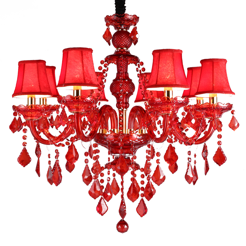 Nordic modern candle crystal chandelier classic home living room decoration chandelier lighting red luster pendant lamp lighting