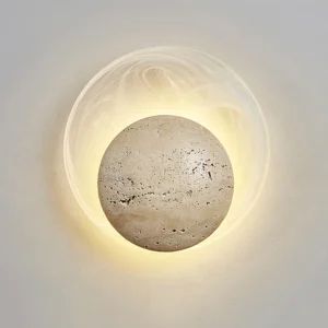 Modern Cream Natural Stone Glass Circular Home Decoration Led Lamp Nordic Minimalist Wabi Sabi Restaurant Corridor Wall Light SSM-2251 image 1
