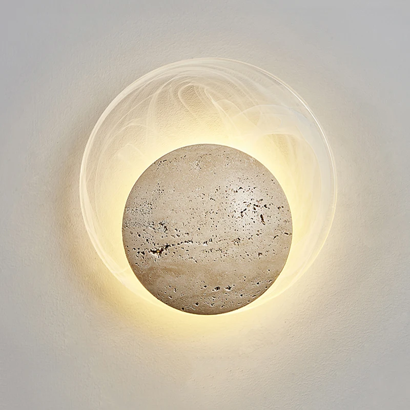 Modern Cream Natural Stone Glass Circular Home Decoration Led Lamp Nordic Minimalist Wabi Sabi Restaurant Corridor Wall Light