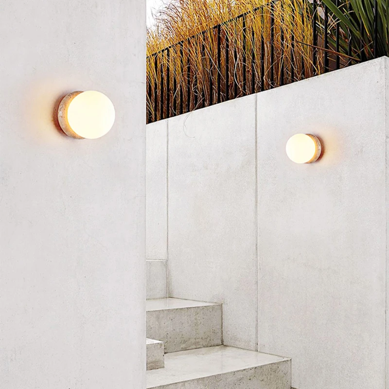 Wabi Sabi Travertine Sconce for Corridor Staircase Balcony Bedroom Bedside Natural Stone Decor Wall Lamp