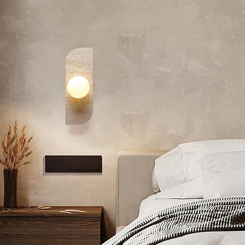 2 Head Natural Stone Wall Light Bedside Living Room Corridor Staircase Wabi Sabi Decor Travertine Sconce