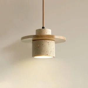 Wabi Sabi Yellow Cylindrical Stone Pendent Lamp Dining Room Restaurant Hotel Home Homestay Travertine Decor Droplight E27 SSM-2046 image 1