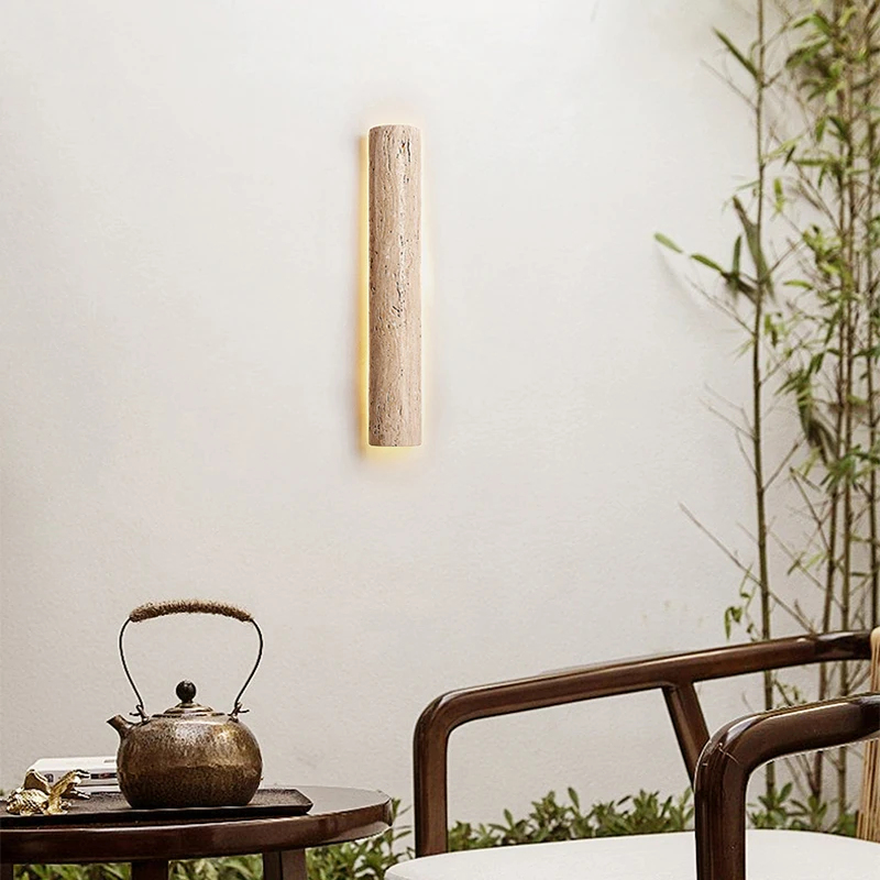 Led Minimalist Villa Outdoor Balcony Porch Ip65 Waterproof Wall Lamp Japanese Natural Yellow Travertine Hotel Decoration Light