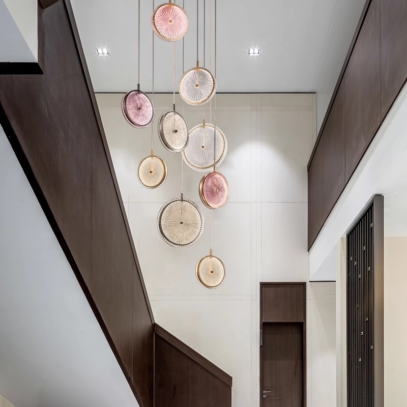 Simple modern art color glass bedroom bedside chandelier designer duplex building Villa bar aisle stair lamp