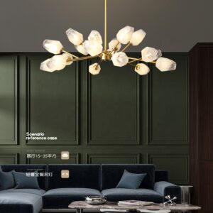 Modern Glass Shade Flower Shape All Brass Chandelier Pendant Lights Indoor Living Room Luxury Golden Brass Ceiling Chandeliers WSM-8055 image 1
