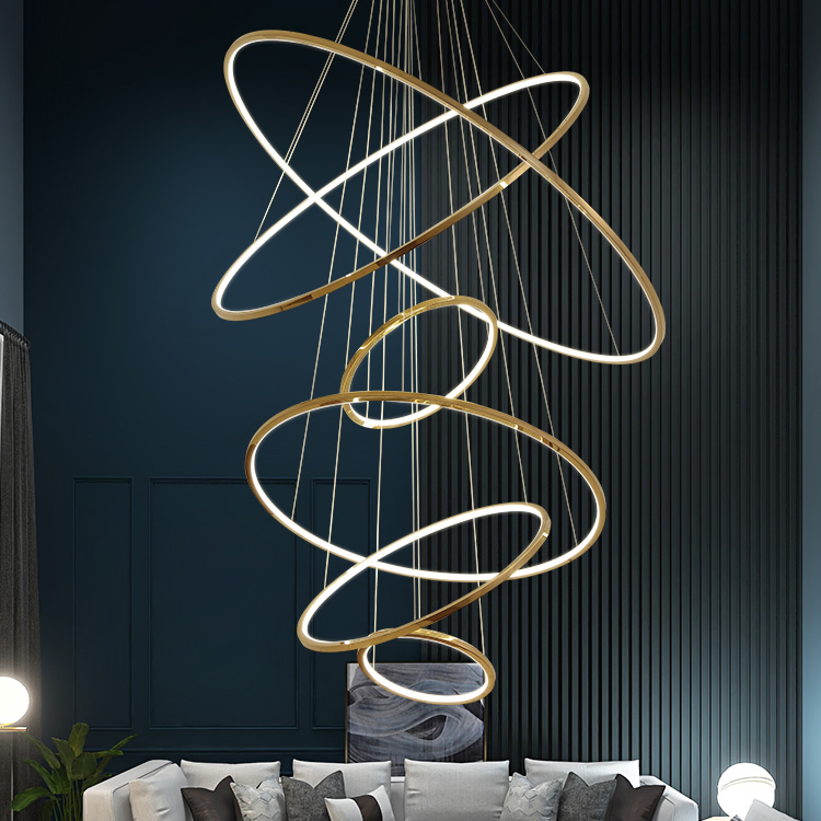 Minimalist ring stainless steel LED gold chandelier for the bedroom dining room table at the landing of the dimmable chandeliers