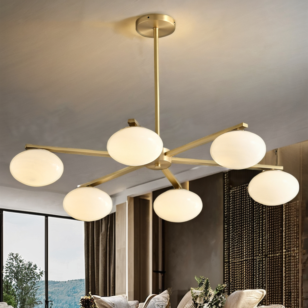 Globe Flush Mount Sputnik Chandelier Modern Brass Gold Pendant Light Milk Glass Ball Kitchen Island Dining Room Indoor Light