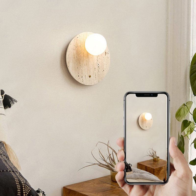 Wabi Sabi Stone Wall Lamp Living Room Bedroom Study Bedside Yellow Travertine Background Sconce Hotel Marble Decor Light