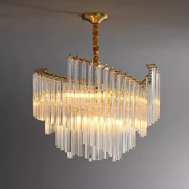 European Copper Chandelier Light Luxury Bedroom Multi Ring Decoration Pendant Lights Modern Crystal Chandelier Lamp