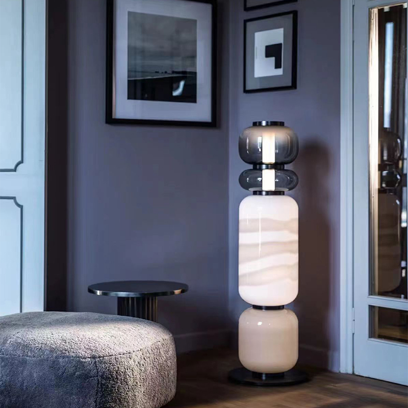Nordic Modern Minimalist Stained Glass Floor Lamp for Bedroom Study or Living Room