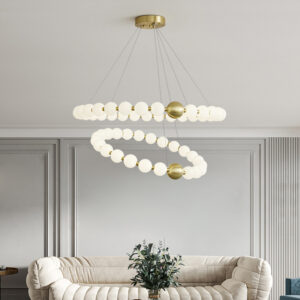 Modern Simple Indoor Decoration Round Pendant Light Home Copper Gold Acrylic Ring LED Chandelier SSM-9827 image 1