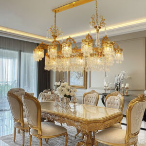 Copper Frame Crystal Chandelier with K9 Glass Prisms and Vintage Finish for Classic Dining Room and Hotel Lighting WSM-8075 image 1