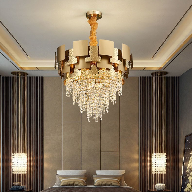 Luxury Brass Gold Crystal Chandelier Modern Wedding Hall Ceiling Restaurant Hanging Lighting Fixture Home Decoration