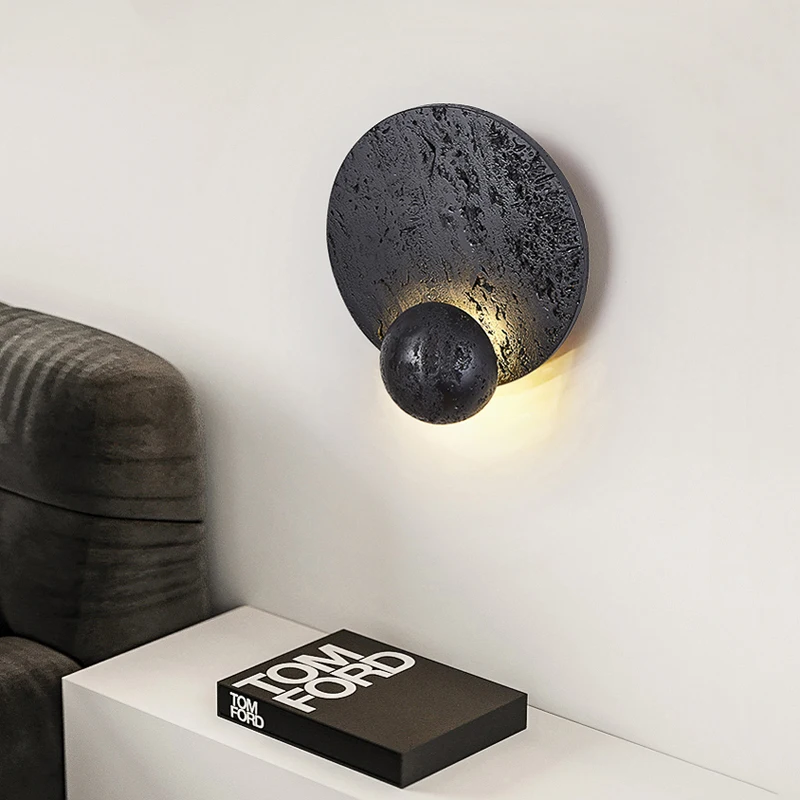 Black Travertine Wall Light Home Apartment Hotel Restaurant Living Room Decor Stone Sconce for Bedside Corridor