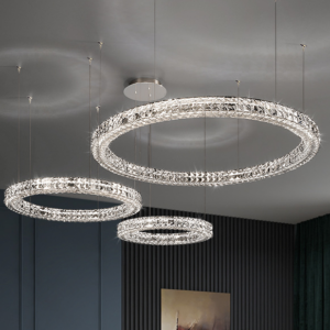 Luxury Nordic K9 Crystal Circular Chandelier Stainless Steel Body Ring Minimalist Pendant Light for Living Room Hotel Villa Hall SSM-9909 image 1