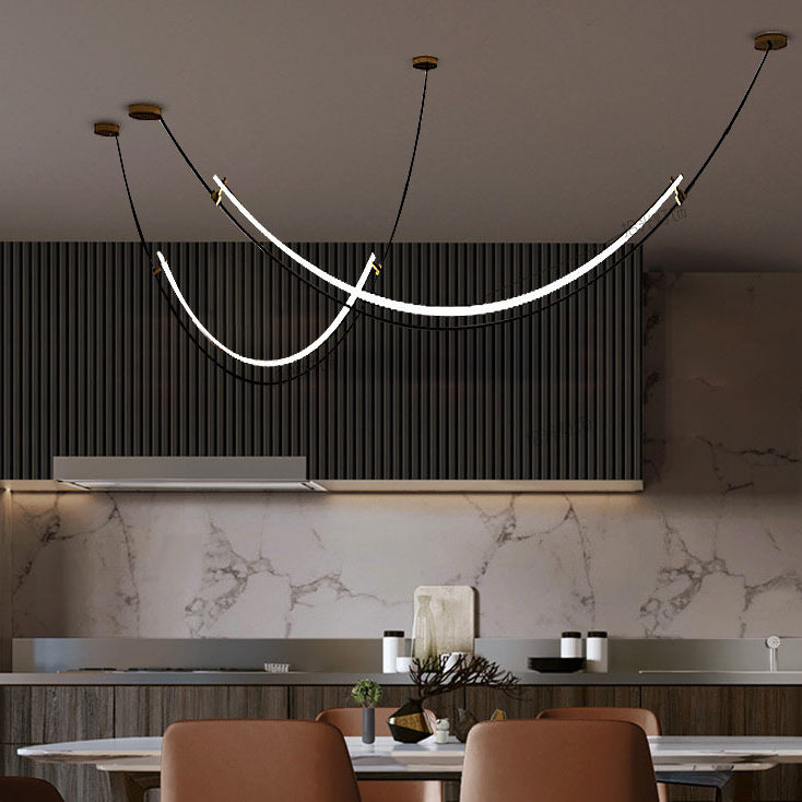 Minimalist Curved Line LED Ceiling Chandelier for Dining Room Bar Bedroom Home Indoor Lighting LED Ceiling Pendant Light