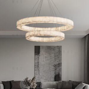 Modern Living Room Pendant Light Natural Marble Calcite Ring Two Tier Alabaster Chandelier Fixture for Living Room WSM-8033 image 1