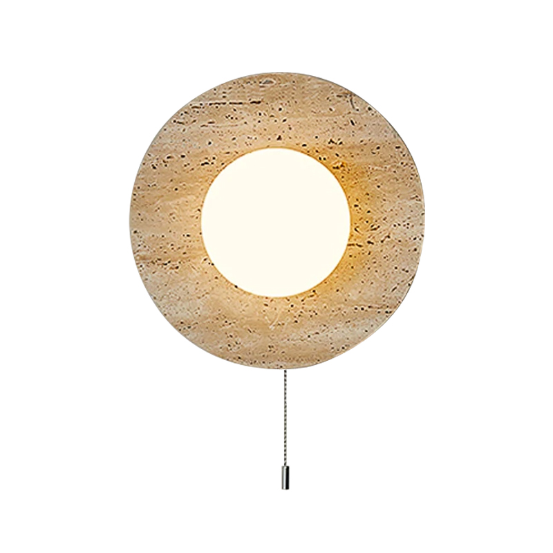 Yellow Travertine Sconce Bedside With Pull Switch Wabi Sabi Staircase Corridor Homestay Bedhead Wall Lamp Stone