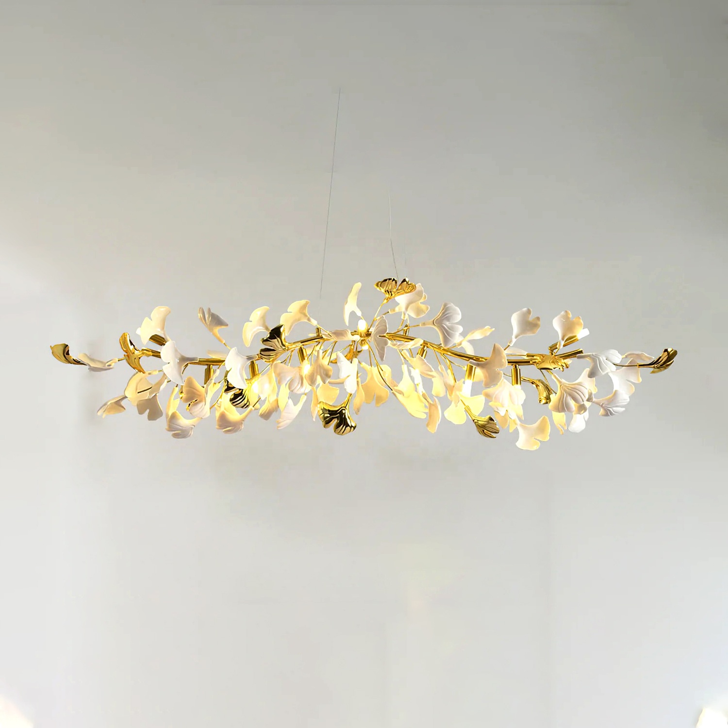 Gingko Chandelier Pendant Led Light Nature Sculpture Suspension Porcelain Lighting for Living Room Dining Kitchen