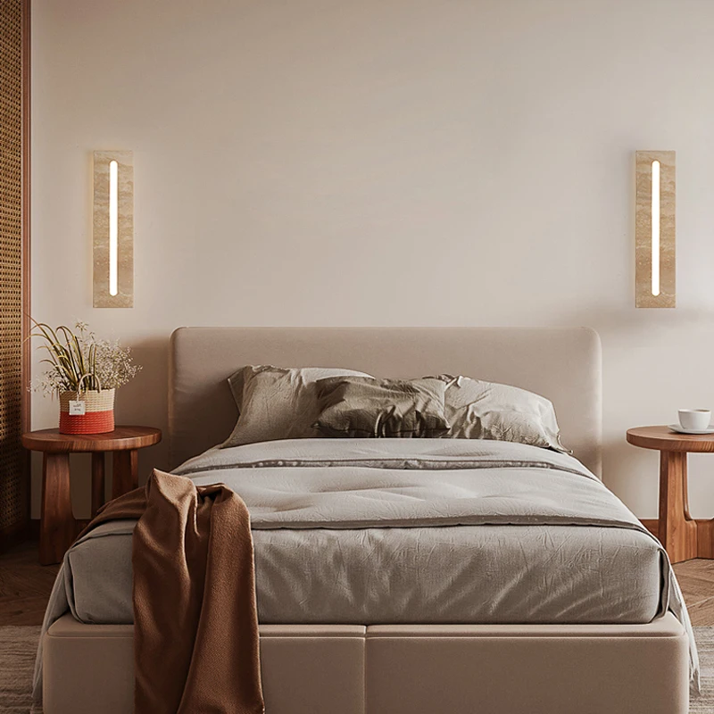 Wabi Sabi Travertine Interior Wall Light Bedside for Living Room Hotel Restaurant Corridor Staircase Background Stone Sconce