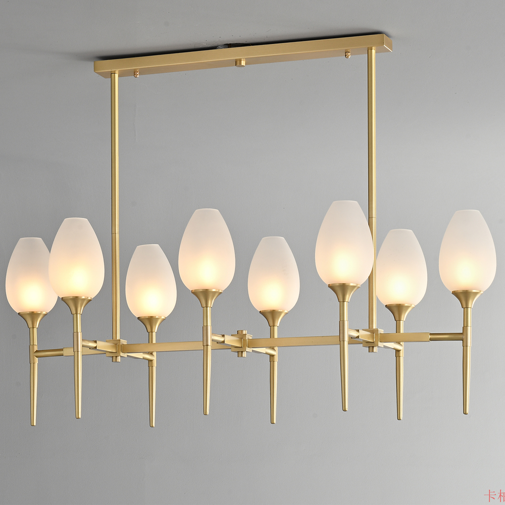 Muted Gold Iron White Glass Shade Chandelier Farmhouse Linear Pendant Light Island Kitchen Dining Room Indoor Light Decor
