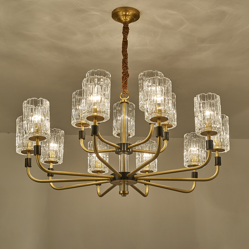 American Copper Chandelier Light for Dining Room Living Room Antique Brass Pendant Lamp with Glass Lampshade 400k6382