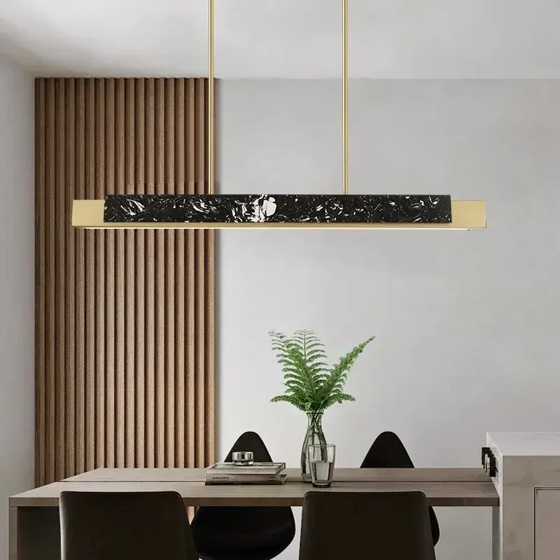 Indoor Lighting Modern Marble Chandelier Luxury Minimalist Long Strip Table Bar LED Pendant Hanging Lamp Ceiling Lustres Fixture