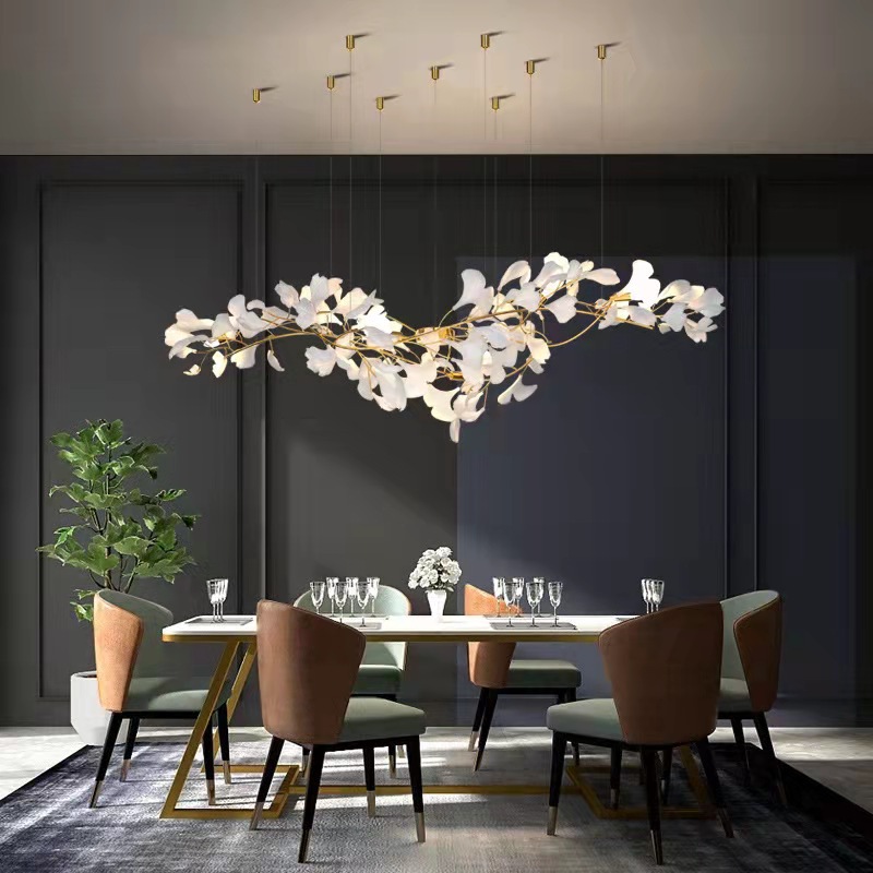 Custom White Ceramic Leaf Petals Pendant Light Modern High Ceilings Lights Luxury Staircase Hotel Luxury Crystal Chandelier l