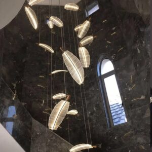 Luxury Leaf Feather Chandelier Postmodern Villa Hollow Loft Staircase Loft Hall Artistic Creativity Pendant Light SSM-9809 image 1