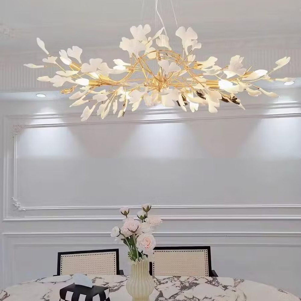Gingko Chandelier Pendant Led Light Nature Sculpture Suspension Porcelain Lighting for Living Room Dining Kitchen