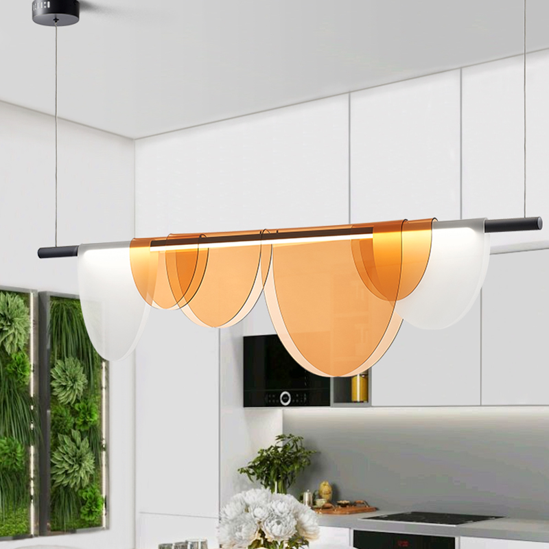 Modern Minimalist Nordic Hanging Ceiling Chandelier Lamps Colorful Acrylic Black Metal Led Long Dining Table Decor Pendant Light
