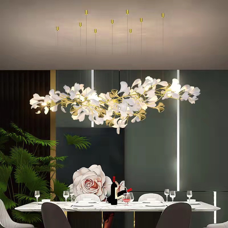 Custom White Ceramic Leaf Petals Pendant Light Modern High Ceilings Lights Luxury Staircase Hotel Luxury Crystal Chandelier l