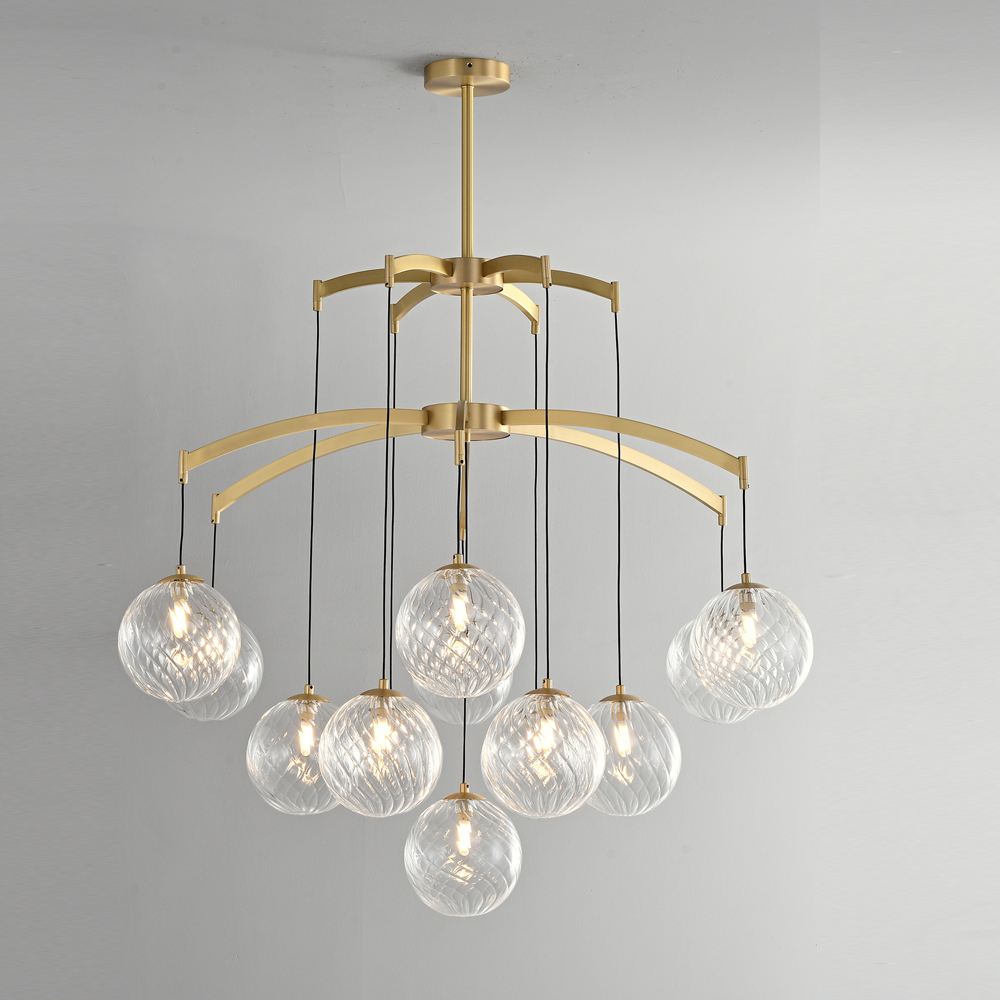 Vintage Nordic Luxury Copper Lights Modern Simple Living Room Dining Room French Lights Villa Staircase Bedroom Glass Chandelier