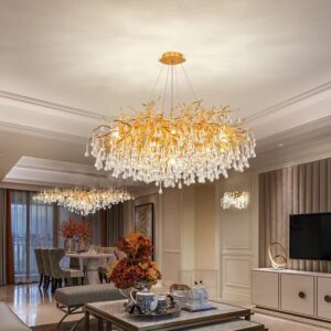Round Gold Tree Branch Crystal Pendant Raindrop Chandelier For Island Kitchen Bedroom Lamps SSM-6017 image 1