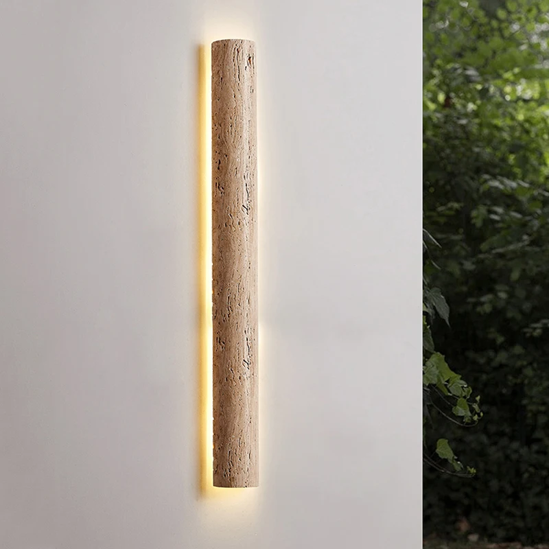 Led Minimalist Villa Outdoor Balcony Porch Ip65 Waterproof Wall Lamp Japanese Natural Yellow Travertine Hotel Decoration Light