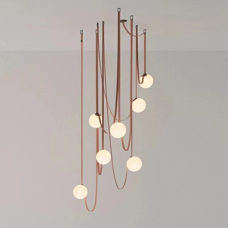Nordic Minimalist Villa Staircase Pendant Lamp Iron Rotating Design for Loft Living Room Duplex Floor Pendant Lighting