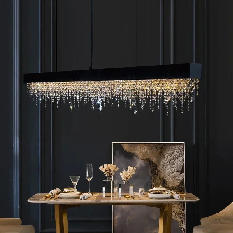 Kitchen Island Luxury Modern Crystal Chandelier Dining Room Led Hanging Light Fixture Gold Black Home Decor Indoor Chandelier