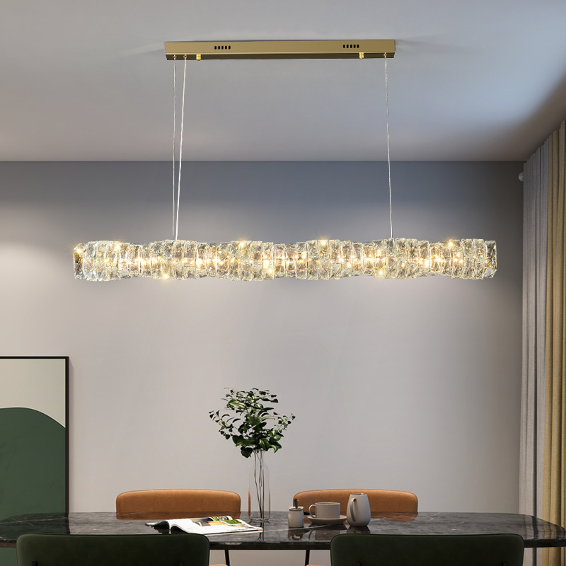 Modern Light Luxury Simple Led High end Restaurant K9 Crystal One line Lamp Long Chandelier