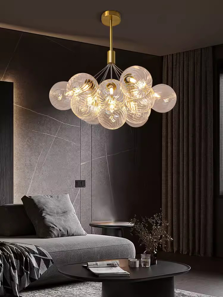 Copper Nordic Minimalist Hanging Lamp for Restaurant Living Room Bedroom Bedside Creative Glass Ball Chandelier Light