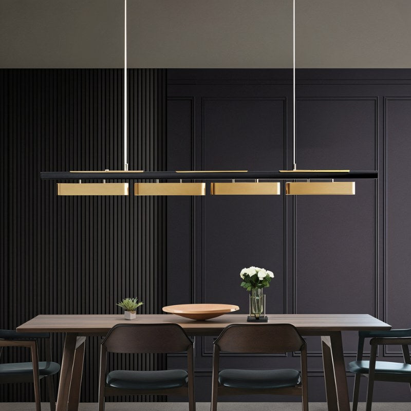 Postmodern Linear Rectangle Pendant Lamp Gold Iron Ceiling Hanging Lamp Acrylic Lamp Shade Ceiling Pendant Light Kitchen Island