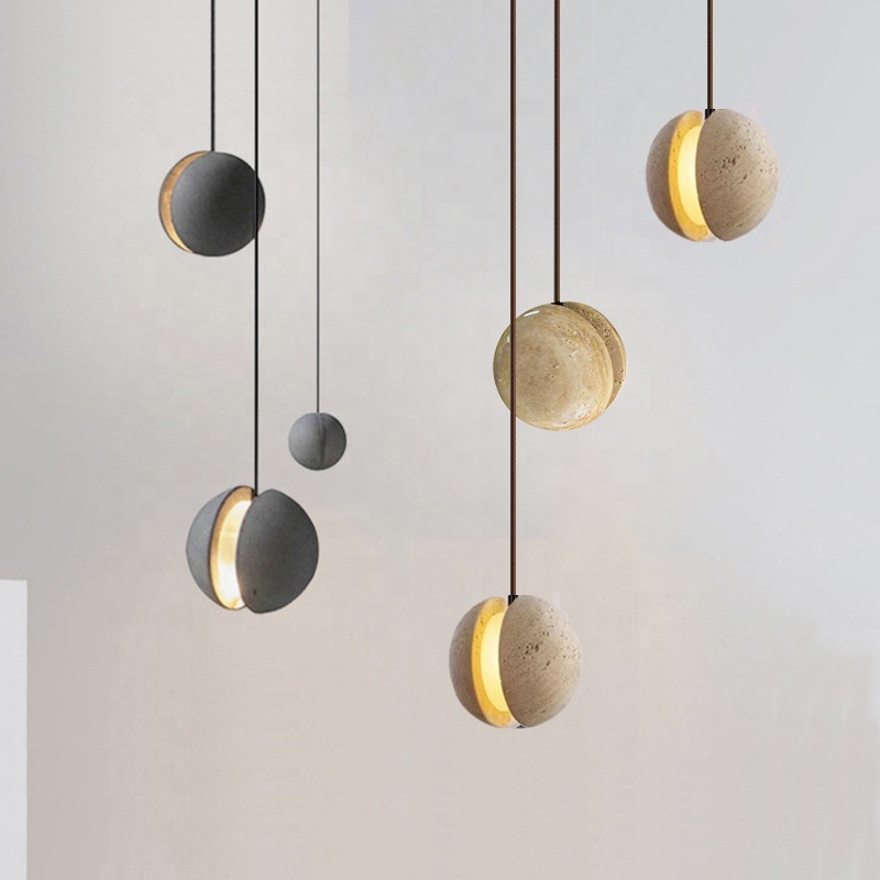High Quality Pendant Light Hanging Led Lamp Ball Chandelier Kitchen Island Travertine Stone Lights Pendant
