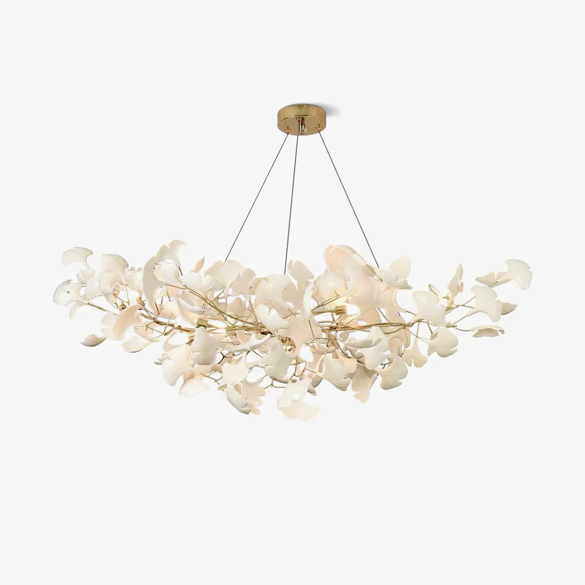 Gingko Chandelier Pendant Led Light Nature Sculpture Suspension Porcelain Lighting for Living Room Dining Kitchen