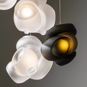 Nordic Style LED Pendant Light Iron Glass Circle Chandelier in Black White Combination for Restaurant Hotel Banquet Lobby Bar SSM-2403 image 1