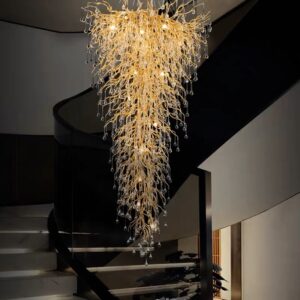 Luxury Villa Lobby Long Stair Crystal Ceiling Light Rain Drop Aluminum Gold Chandelier SSM-6033 image 1