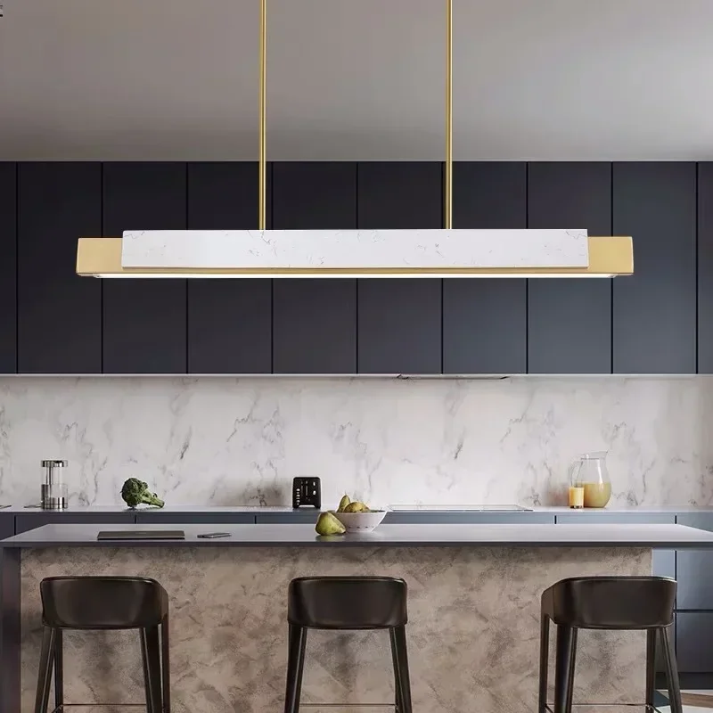 Indoor Lighting Modern Marble Chandelier Luxury Minimalist Long Strip Table Bar LED Pendant Hanging Lamp Ceiling Lustres Fixture
