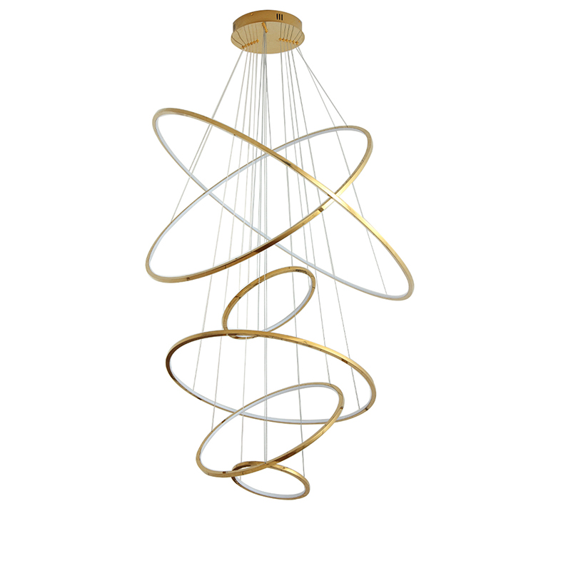 Minimalist ring stainless steel LED gold chandelier for the bedroom dining room table at the landing of the dimmable chandeliers