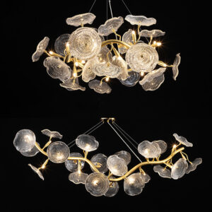 Hotel Lotus Leaf Glass Chandelier Custom Indoor Decoration Light Art Aluminum Tree Branch Chandelier SSM-6026 image 1