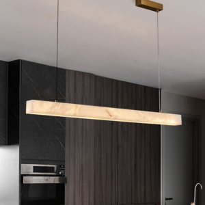 Modern Luxury Spain Marble Pendant Light White Alabaster Chandelier with Adjustable Height for Living Room Bedroom Long Shape WSM-8035 image 1