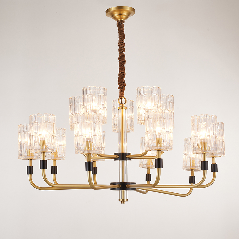 American Copper Chandelier Light for Dining Room Living Room Antique Brass Pendant Lamp with Glass Lampshade 400k6382