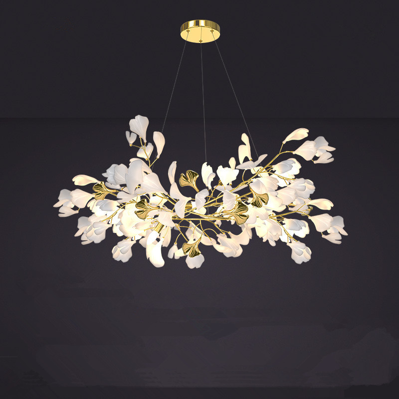Customized Ceramic Ginkgo biloba leaves Tree Branch Light Led Living Room Restaurant Luxury Chandelier